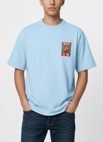 Oversized French Terry-Knit T-Shirt | "Bring It On" Embroidery