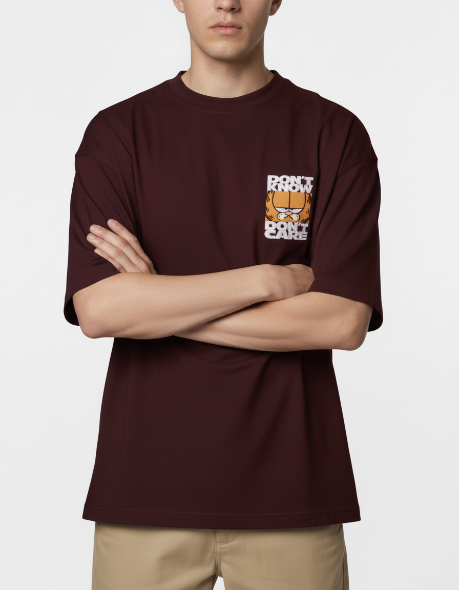 Nostalgia Drop-Shoulder Frenc Terry Oversized Tee | Premium Embroidered Garfield Shirt