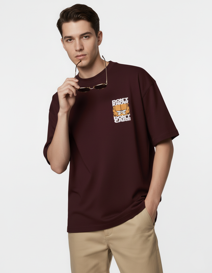 Nostalgia Drop-Shoulder Frenc Terry Oversized Tee | Premium Embroidered Garfield Shirt