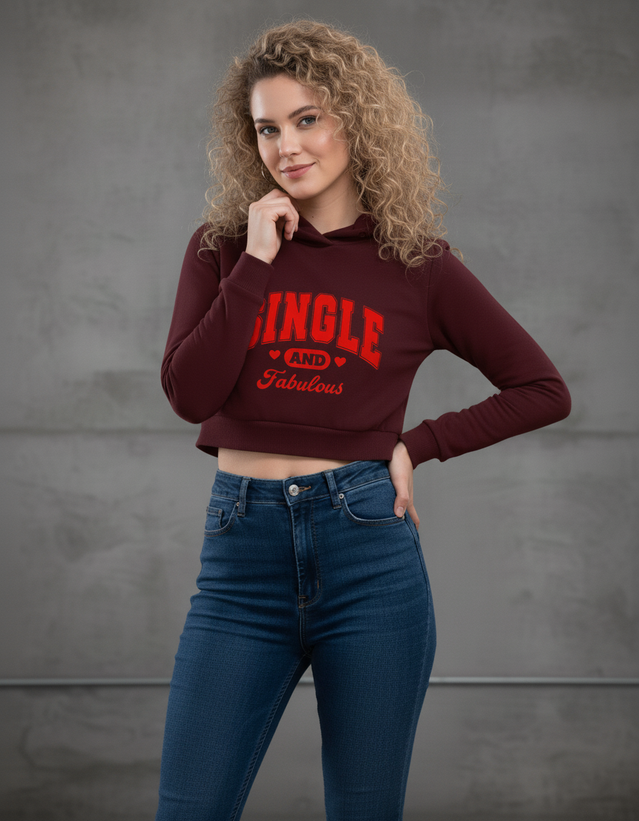 The "Single & Fabulous" Premium Maroon Cropped Hoodie