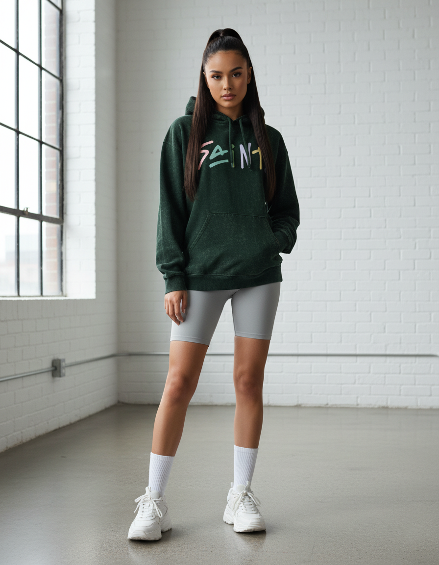 SAINT Pastel Acid Wash Hoodie in Bottle Green