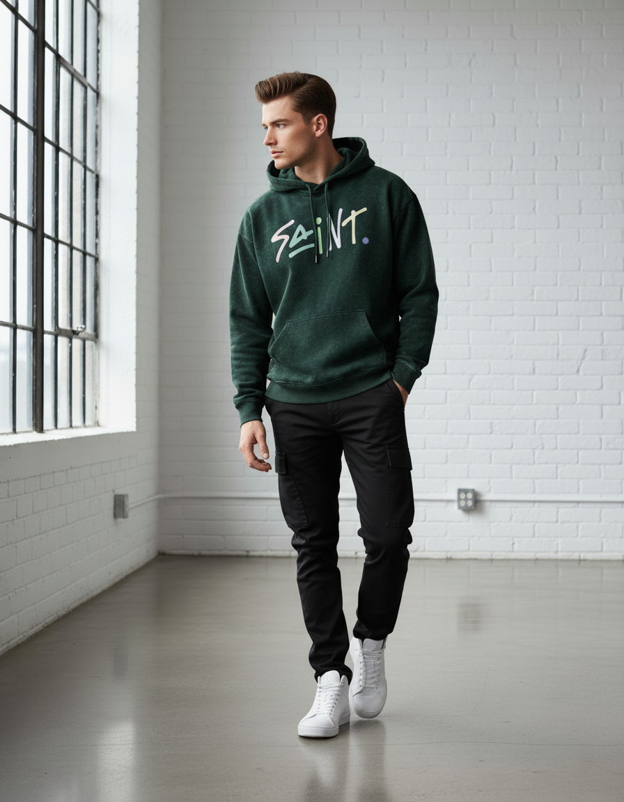 SAINT Pastel Acid Wash Hoodie in Bottle Green