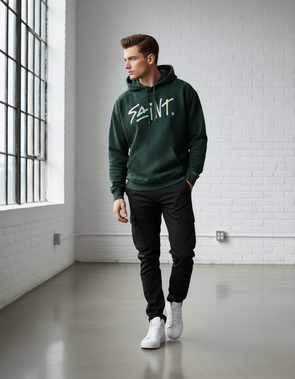 SAINT Pastel Acid Wash Hoodie in Bottle Green