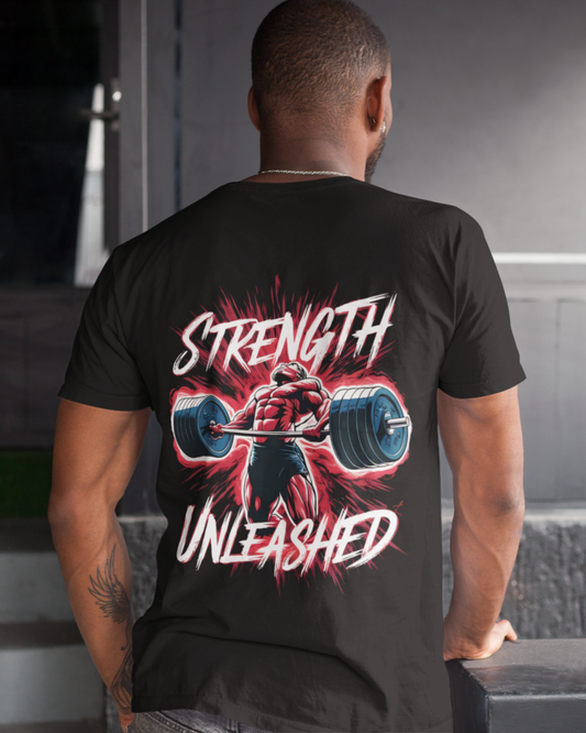 Strength Unleashed Printed Round Neck Half Sleeve Black T-shirt