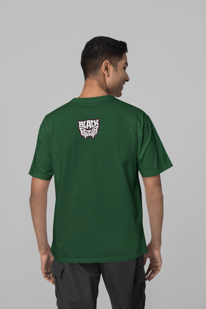 Bottle Green Oversized Unisex T-shirt With chibi Black Panther In Action