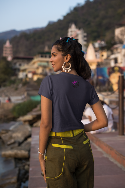 "OMG" Printed Navy Blue Crop Top