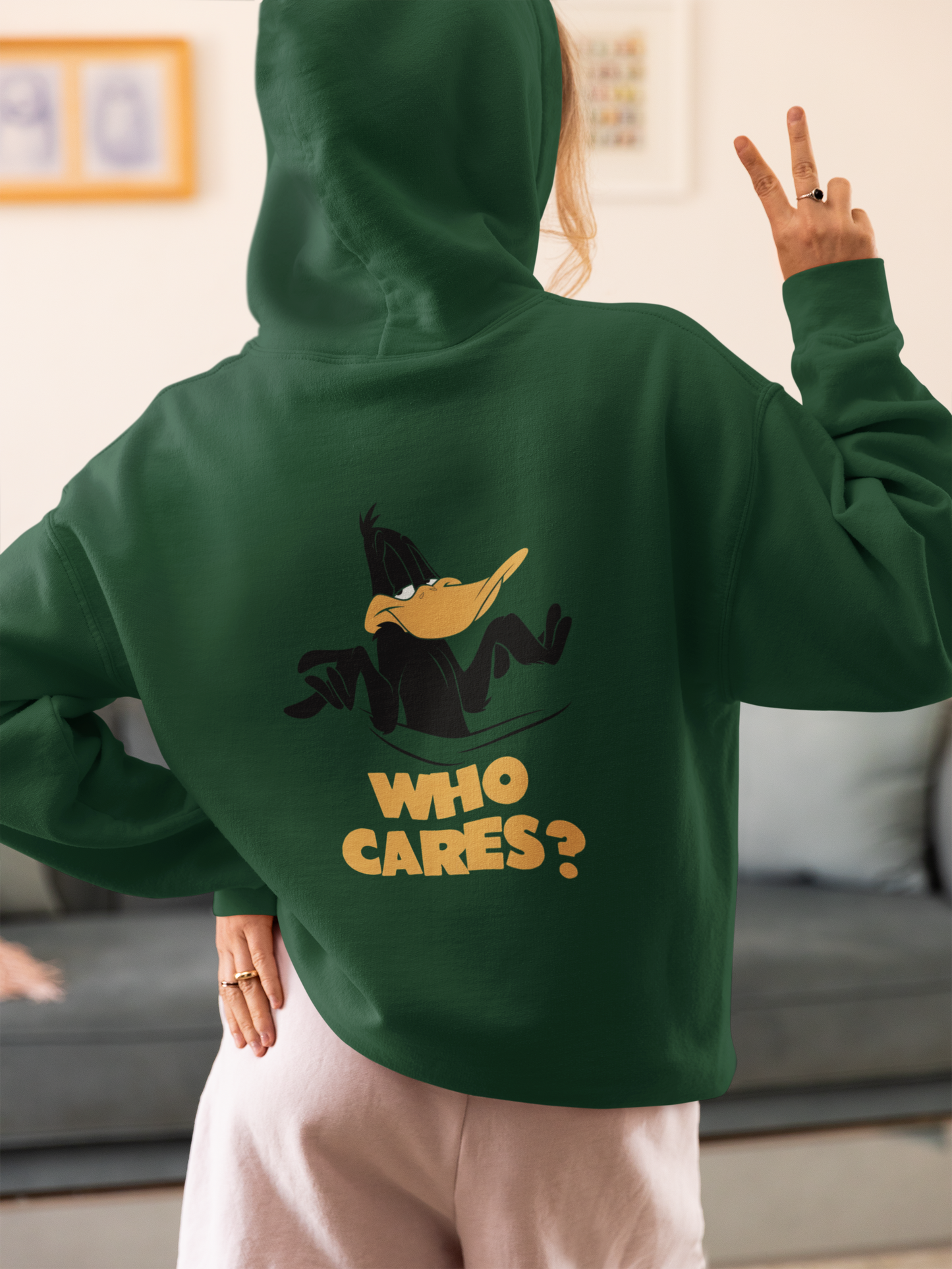 Who Cares? Daffy Duck Green Hoodie