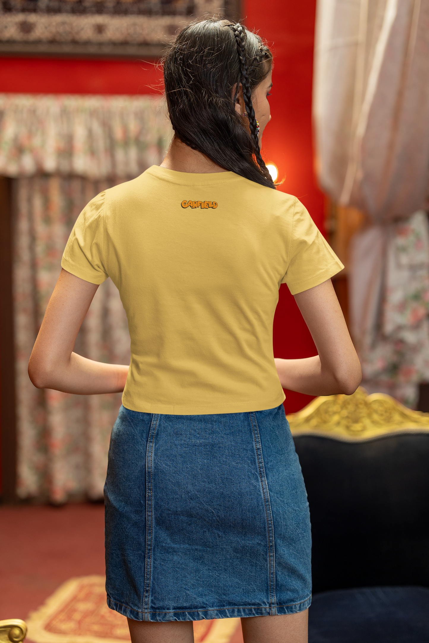"Garfield" Printed Golden Yellow Crop Top