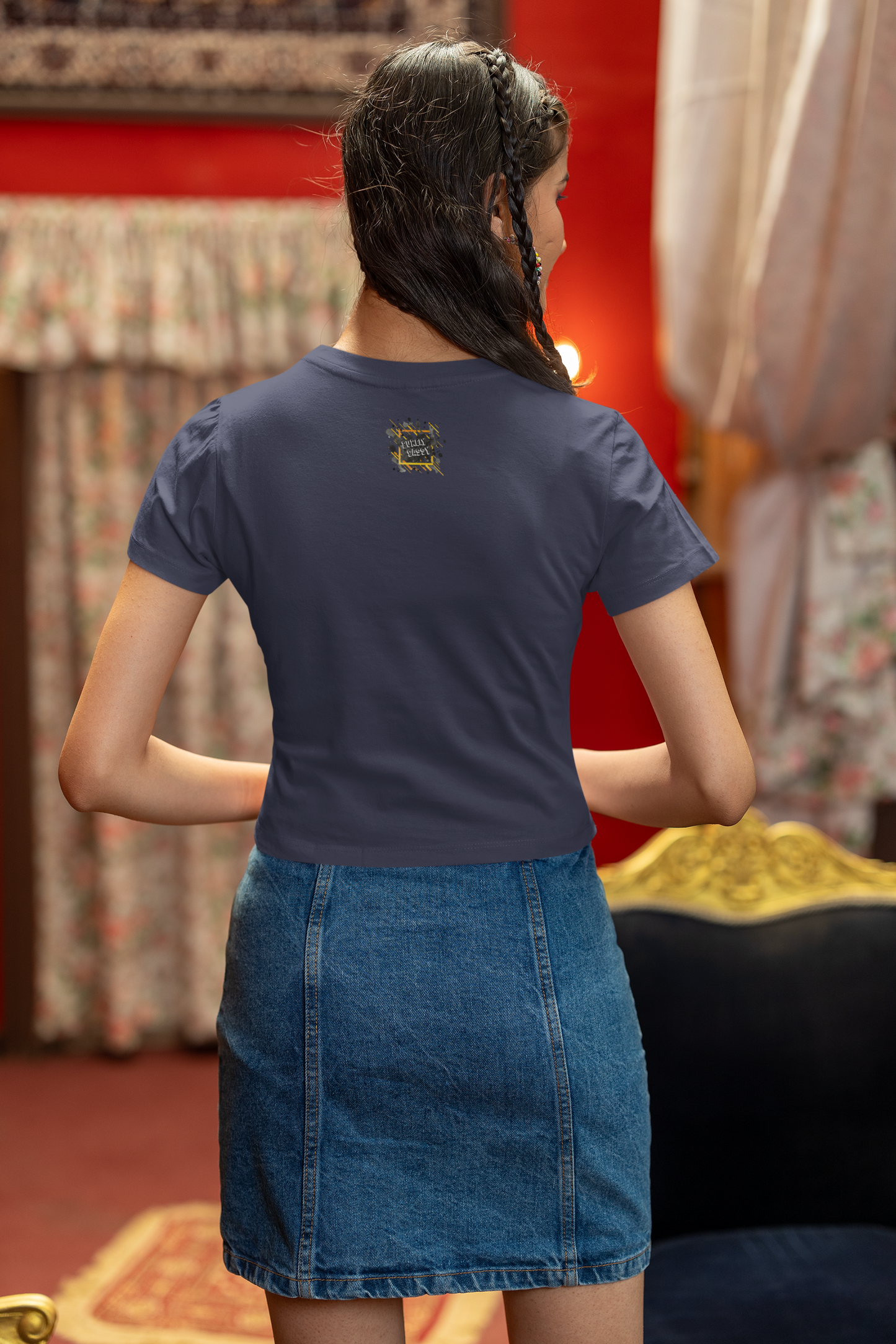 "I Am Not Antisocial" Printed Navy Blue Crop Top