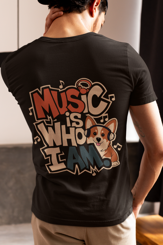 "Music is Who I Am" Printed Round Neck Half Sleeve Coffee Brown T-shirt