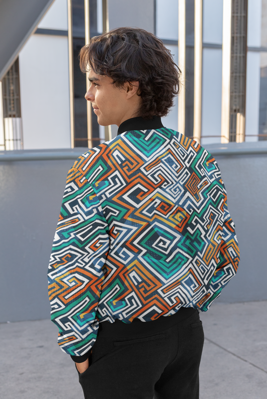 Abstract Maze: Multicolor Men's Bomber Jacket