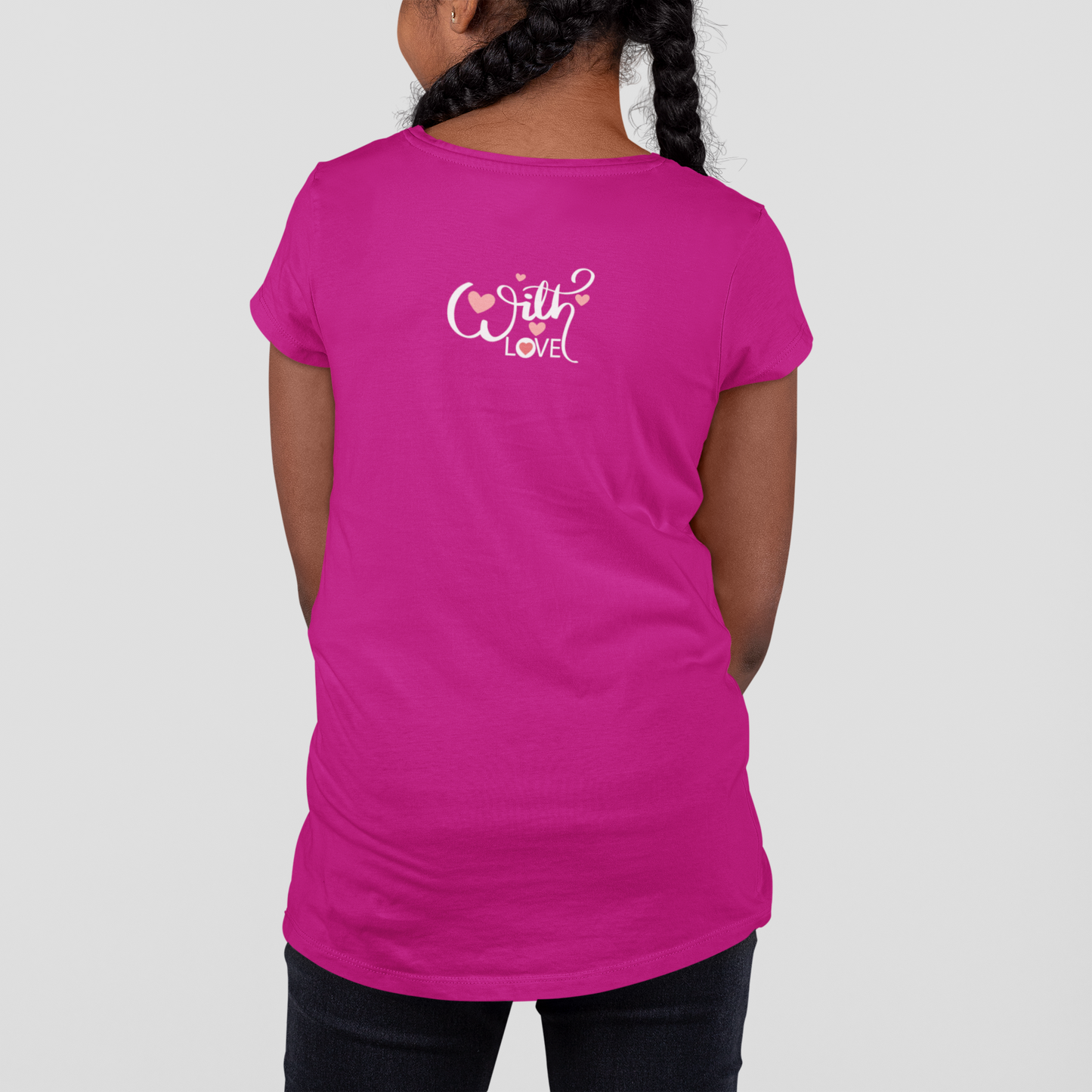 Girls' Graphic Tee with Pink Bow Cat & "Smile" Design