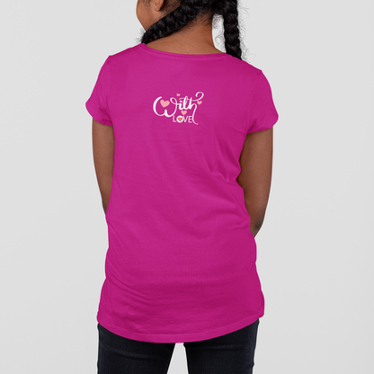 Girls' Graphic Tee with Pink Bow Cat & "Smile" Design