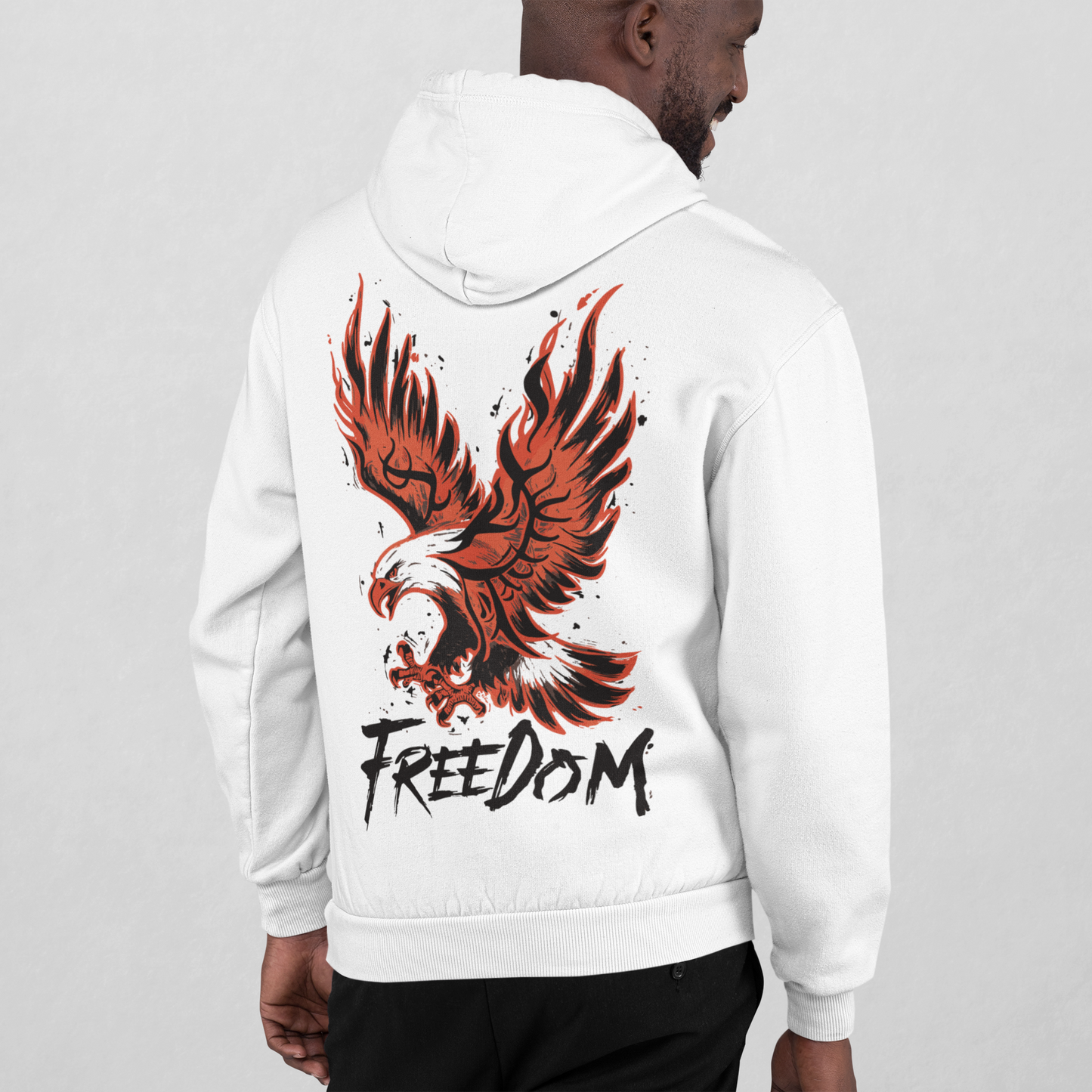 Freedom's Flight: Fiery Eagle Printed White Hoodie