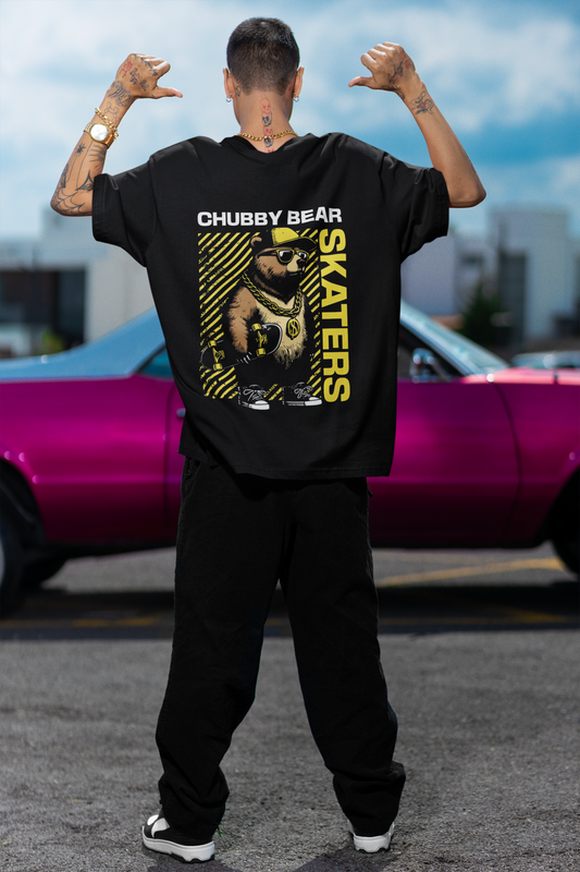 Black Oversized Unisex T-Shirt With "Chubby Bears" Print