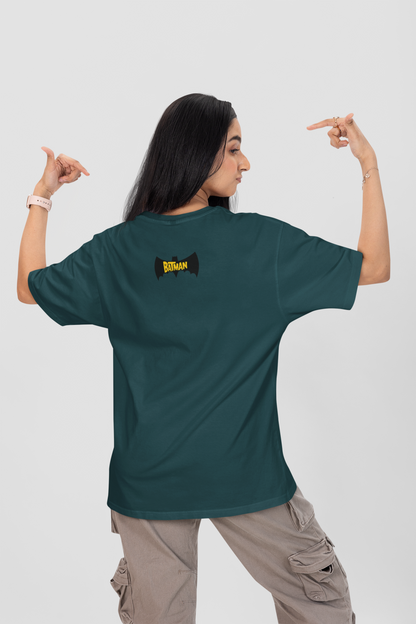 Blue Oversized Unisex T-shirt With Chibi Batman in Action