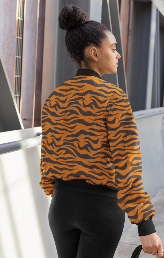Wild Stripes: Tiger Print Women's Bomber Jacket