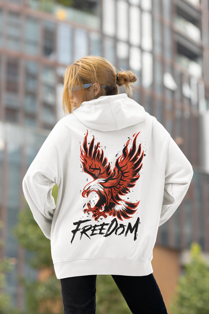 Freedom's Flight: Fiery Eagle Printed White Hoodie