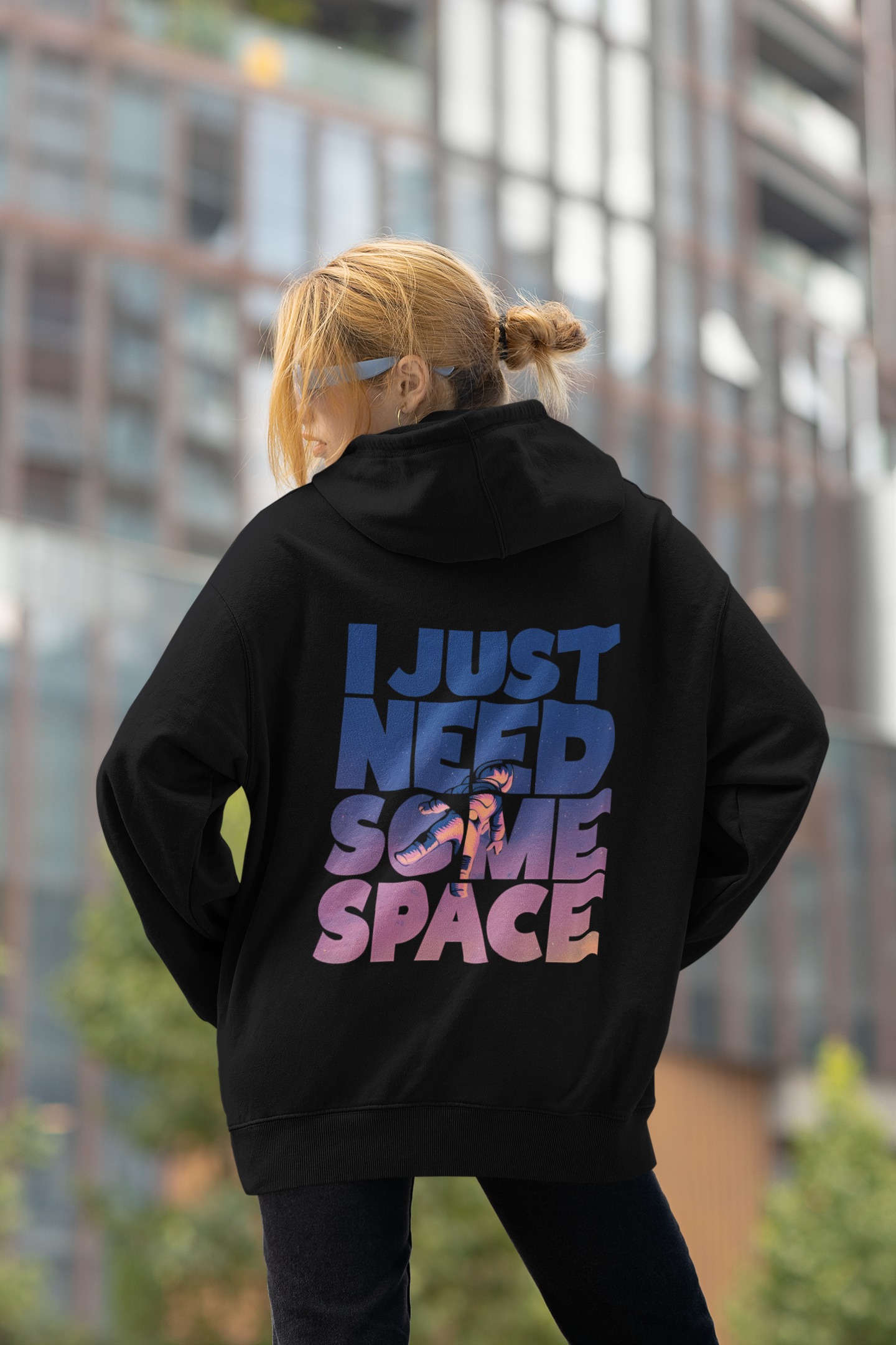 I Just Need Some Space: Printed Black Hoodie