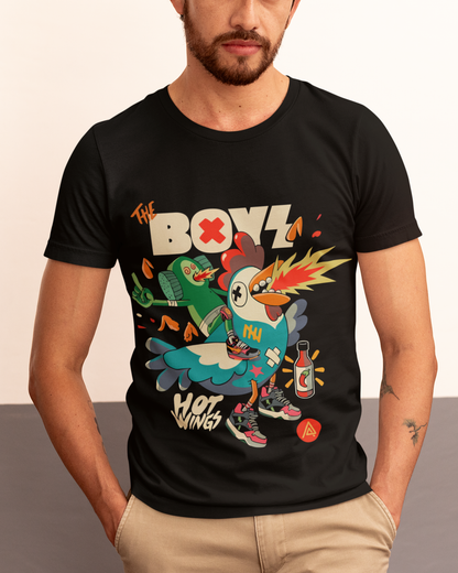 Unique Black Pure Cotton T-Shirt | Streetwear Hot Wings The Boyz Design