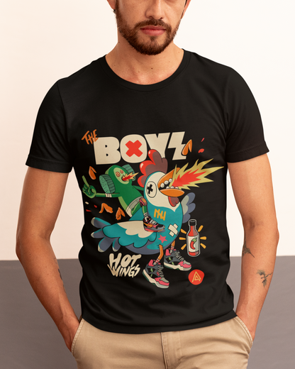 Unique Black Pure Cotton T-Shirt | Streetwear Hot Wings The Boyz Design