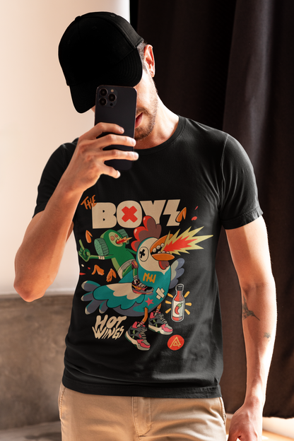 Unique Black Pure Cotton T-Shirt | Streetwear Hot Wings The Boyz Design