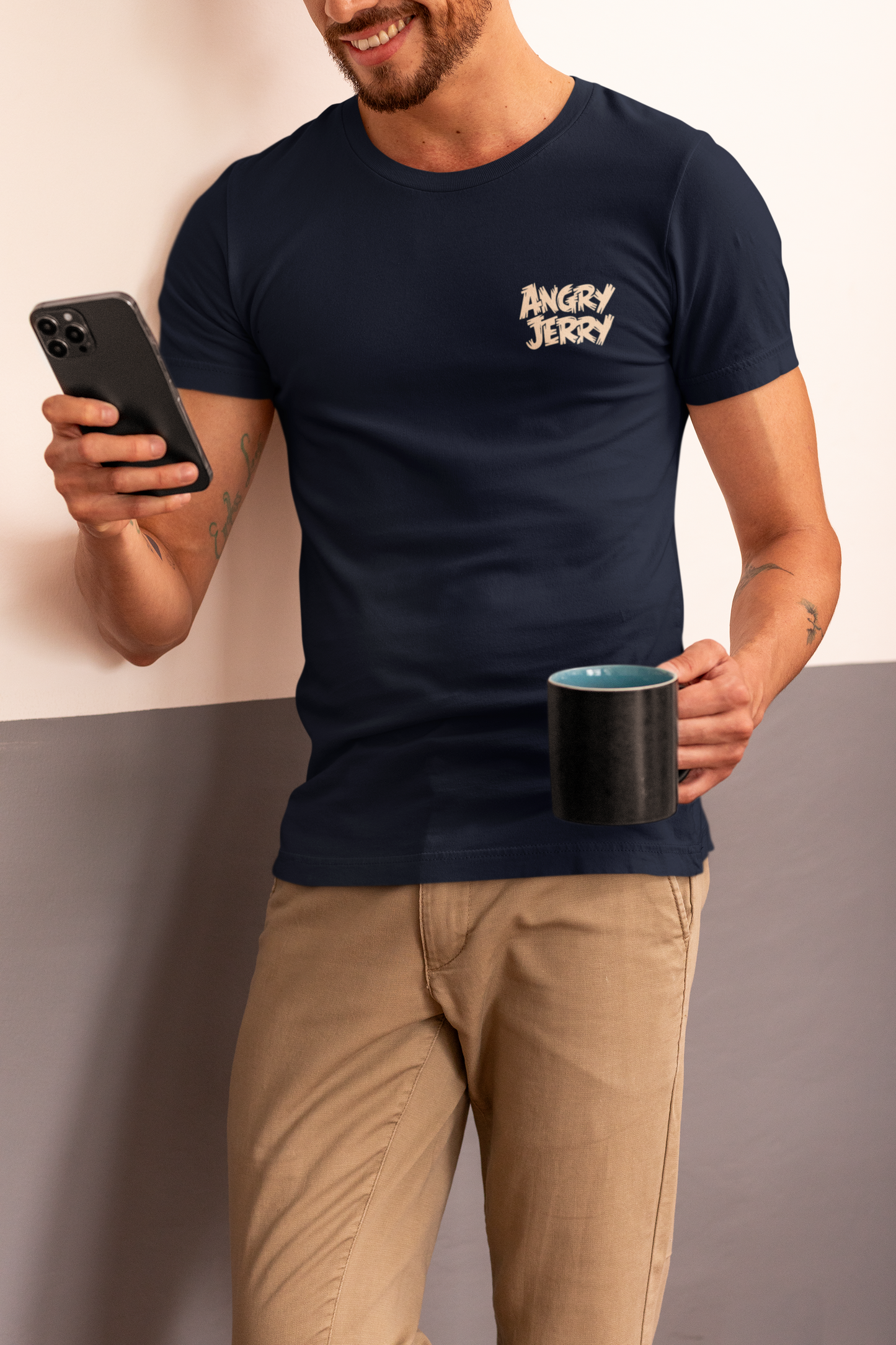 "Wanna Mess With Me" Jerry Printed Round Neck Half Sleeve Navy Blue T-shirt