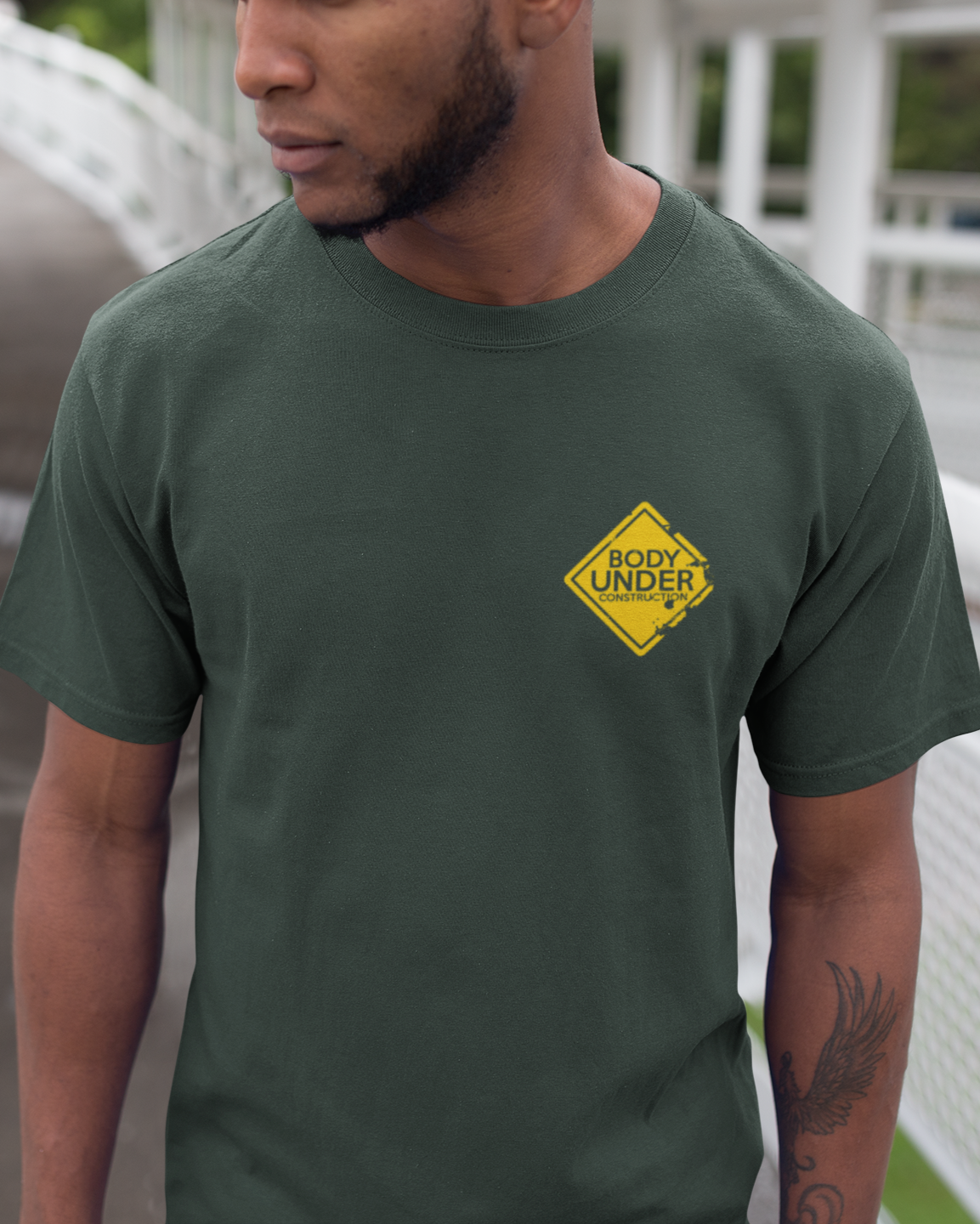 "Body Under Construction" Printed Round Neck Half Sleeve Steel Grey T-shirt