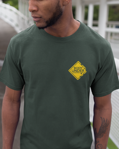 "Body Under Construction" Printed Round Neck Half Sleeve Steel Grey T-shirt