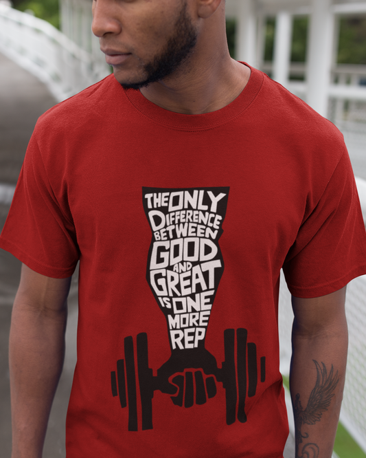 "One More Rep" Printed Round Neck Half Sleeve Red T-shirt