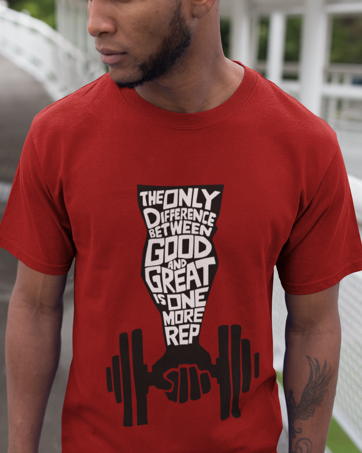 "One More Rep" Printed Round Neck Half Sleeve Red T-shirt
