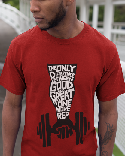 "One More Rep" Printed Round Neck Half Sleeve Red T-shirt