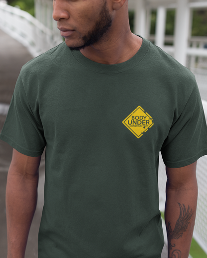 "Body Under Construction" Printed Round Neck Half Sleeve Steel Grey T-shirt