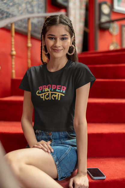 "Proper Patola" Printed Black Crop Top