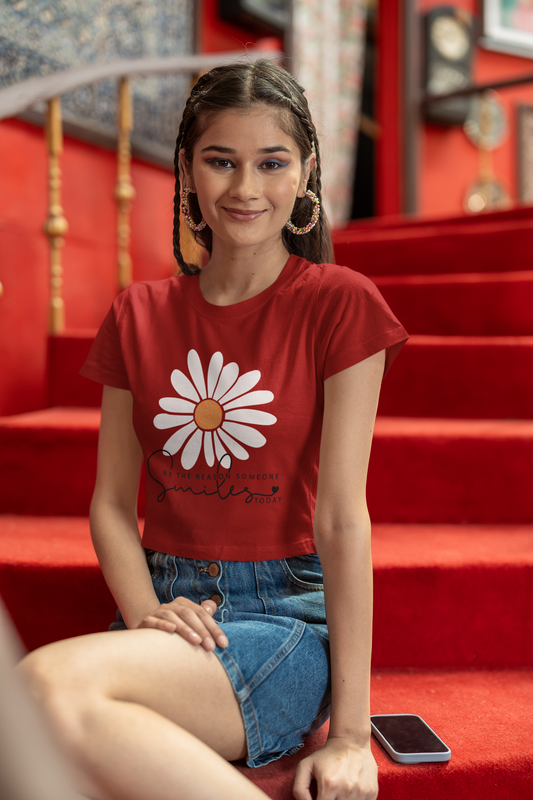 "Smiles" Printed Red Crop Top