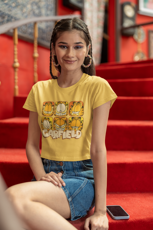 "Garfield" Printed Golden Yellow Crop Top