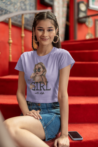 "Girl With Style" Printed Lavender Crop Top