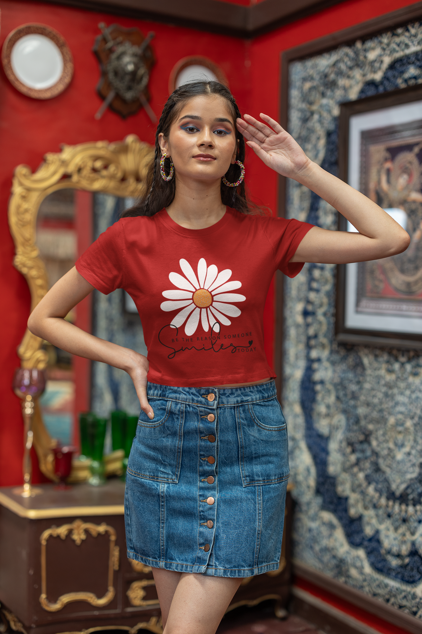 "Smiles" Printed Red Crop Top