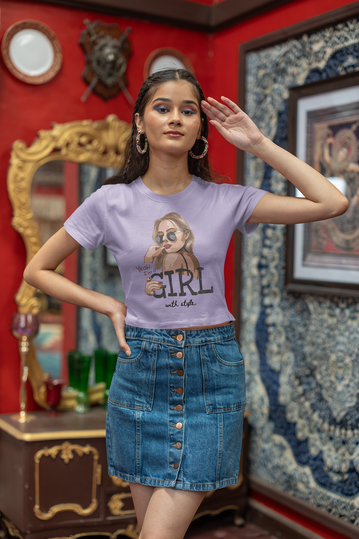 "Girl With Style" Printed Lavender Crop Top