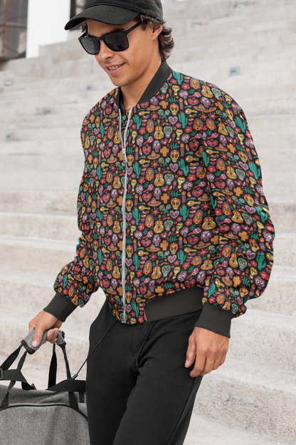 Fiesta of Skulls: Playful Men's Themed Bomber Jacket