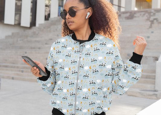 Panda Play: Adorable Panda Pattern Women's Bomber Jacket