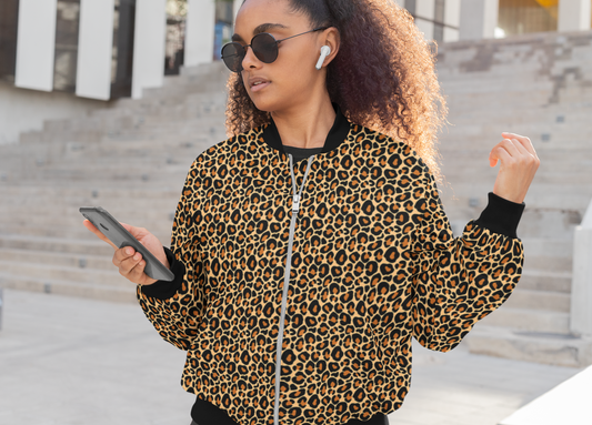 Savanna Chic: Leopard Print Women's Bomber Jacket