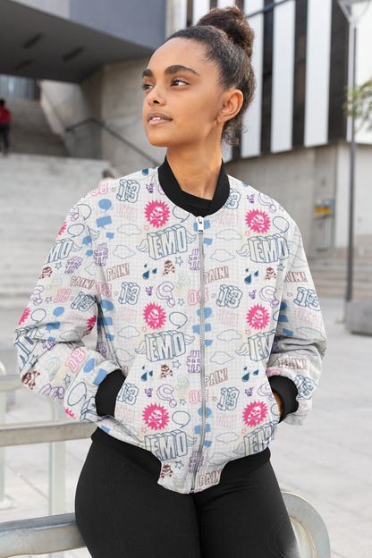 Emo Scribbles: White Notebook-Inspired Women's Bomber Jacket