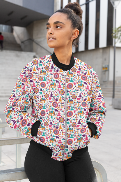 Heritage Vibes: Vibrant Indian Folklore Pattern Women's Jacket
