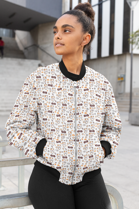Meow Mania: Retro Cat Pattern Women's Bomber Jacket