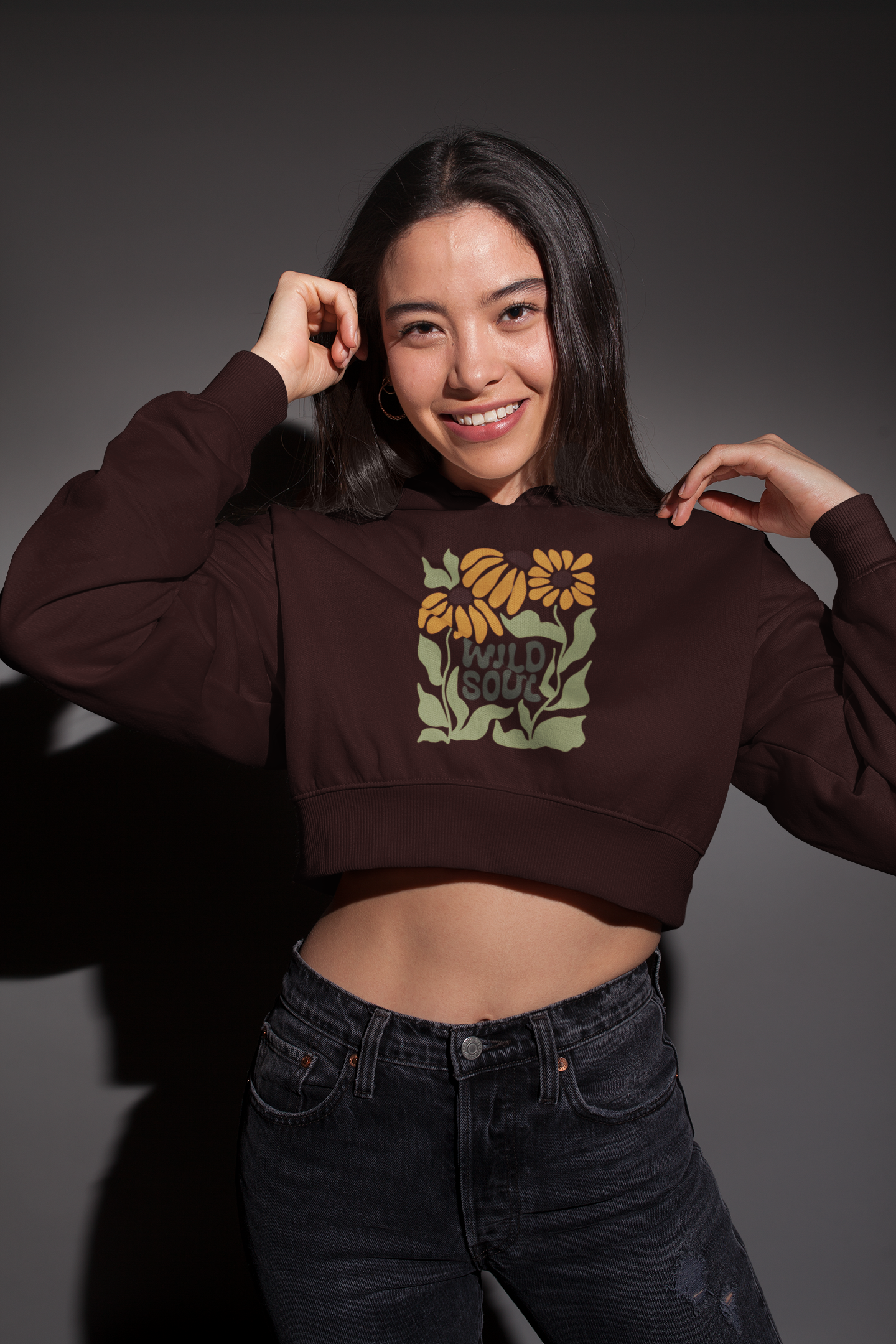 Wild Soul Maroon Crop Hoodie – Bloom with Fierce Grace