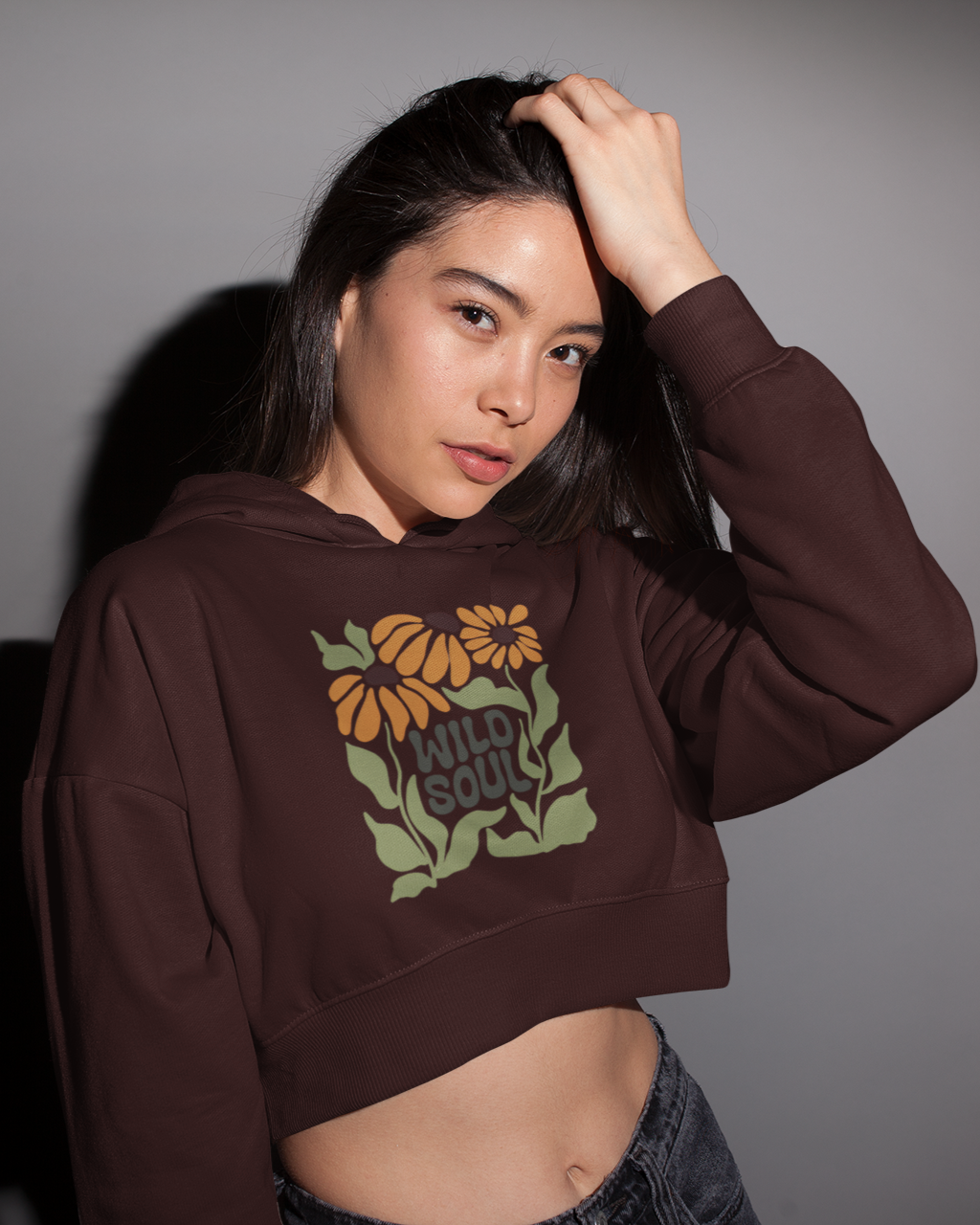Wild Soul Maroon Crop Hoodie – Bloom with Fierce Grace