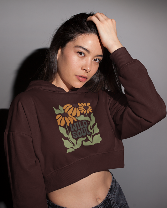 Wild Soul Maroon Crop Hoodie – Bloom with Fierce Grace