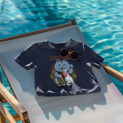 "Good Luck" Printed Navy Blue Crop Top