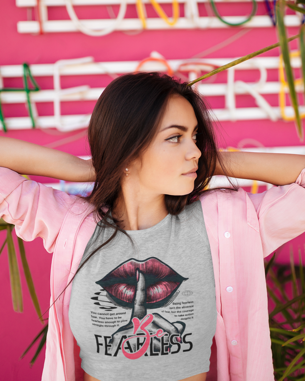 "Be Fearless" Printed Grey Melange Crop Top